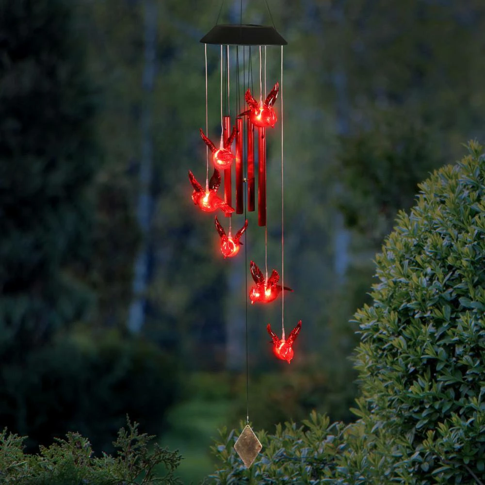 Exhart 5 in. x 26 in. Solar Cascading Red Cardinal with Color Changing LED lights, Plastic Wind Chimes 10 Exhart 5 in. x 26 in. Solar Cascading Red Cardinal with Color Changing LED lights, Plastic Wind Chimes - Image 8