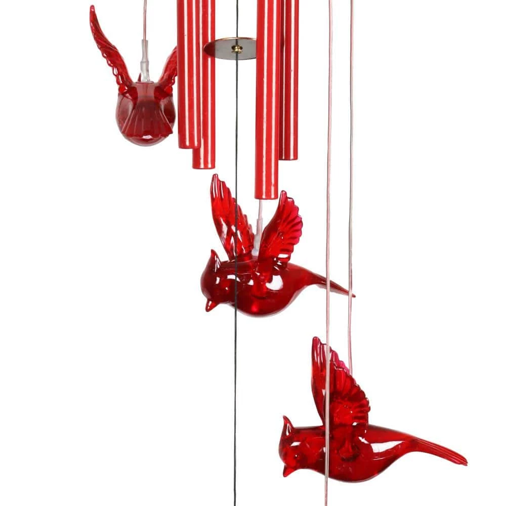 Exhart 5 in. x 26 in. Solar Cascading Red Cardinal with Color Changing LED lights, Plastic Wind Chimes 7 Exhart 5 in. x 26 in. Solar Cascading Red Cardinal with Color Changing LED lights, Plastic Wind Chimes - Image 5
