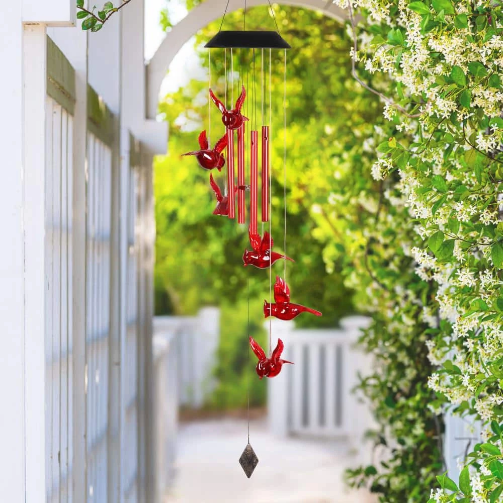 Exhart 5 in. x 26 in. Solar Cascading Red Cardinal with Color Changing LED lights, Plastic Wind Chimes 4 Exhart 5 in. x 26 in. Solar Cascading Red Cardinal with Color Changing LED lights, Plastic Wind Chimes - Image 2