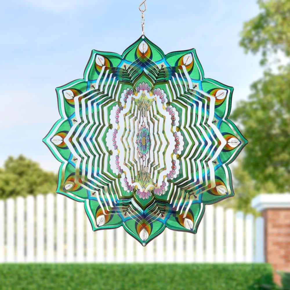 Exhart 12 in. Laser Cut Green with Beaded Details, Metal Spinner 8 Exhart 12 in. Laser Cut Green with Beaded Details, Metal Spinner - Image 6