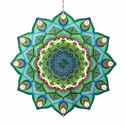 Exhart 12 in. Laser Cut Green with Beaded Details, Metal Spinner