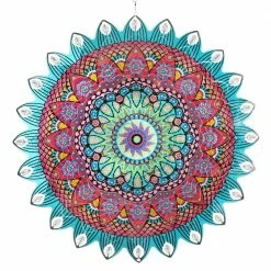 Exhart 12 in. Laser Cut Teal Mandala with Beaded Details, Metal Spinner