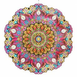 Exhart 12 in. Laser Cut Colorful Daisy Mandala with Beaded Details, Metal Spinner