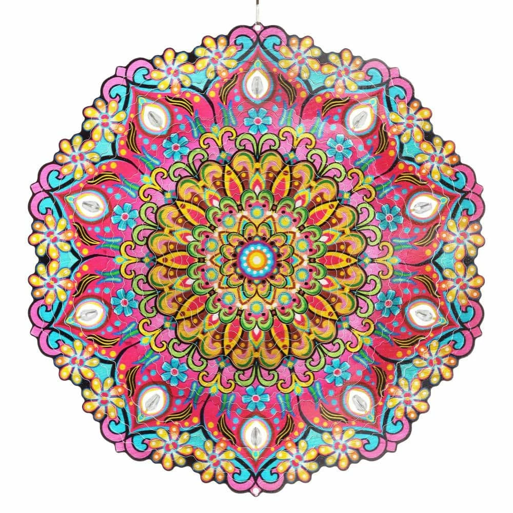 Exhart 12 in. Laser Cut Colorful Daisy Mandala with Beaded Details, Metal Spinner 3 Exhart 12 in. Laser Cut Colorful Daisy Mandala with Beaded Details, Metal Spinner