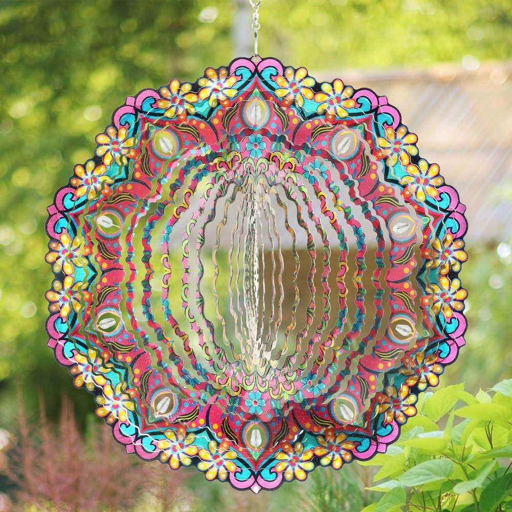 Exhart 12 in. Laser Cut Colorful Daisy Mandala with Beaded Details, Metal Spinner 9 Exhart 12 in. Laser Cut Colorful Daisy Mandala with Beaded Details, Metal Spinner - Image 7