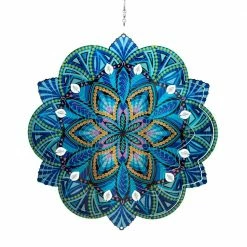 Exhart 12 in. Laser Cut Teal Daisy Mandala with Beaded Details, Metal Spinner