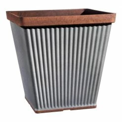 Classic Home & Garden Spokane 14 in. Galvanized Resin Square Planter with Copper Rim