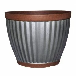 Classic Home & Garden Spokane 16 in. Galvanized Resin Planter with Copper Rim