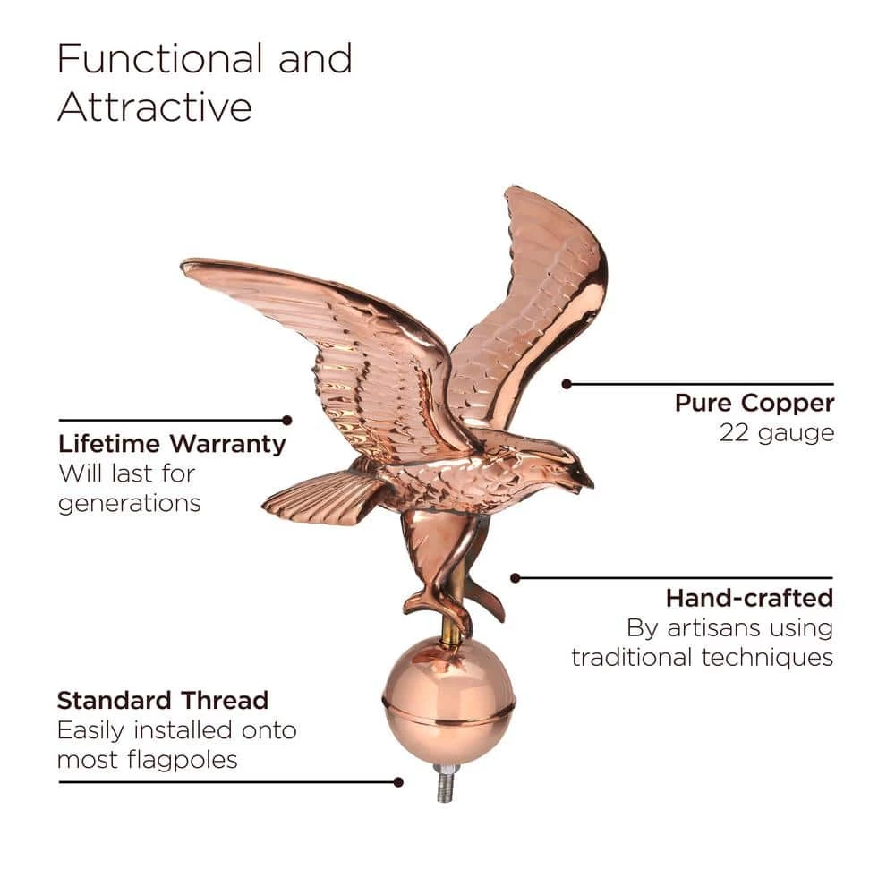 Good Directions Pure Copper Eagle with Ball Flagpole Topper, 16" Wingspan 6 Good Directions Pure Copper Eagle with Ball Flagpole Topper, 16" Wingspan - Image 4