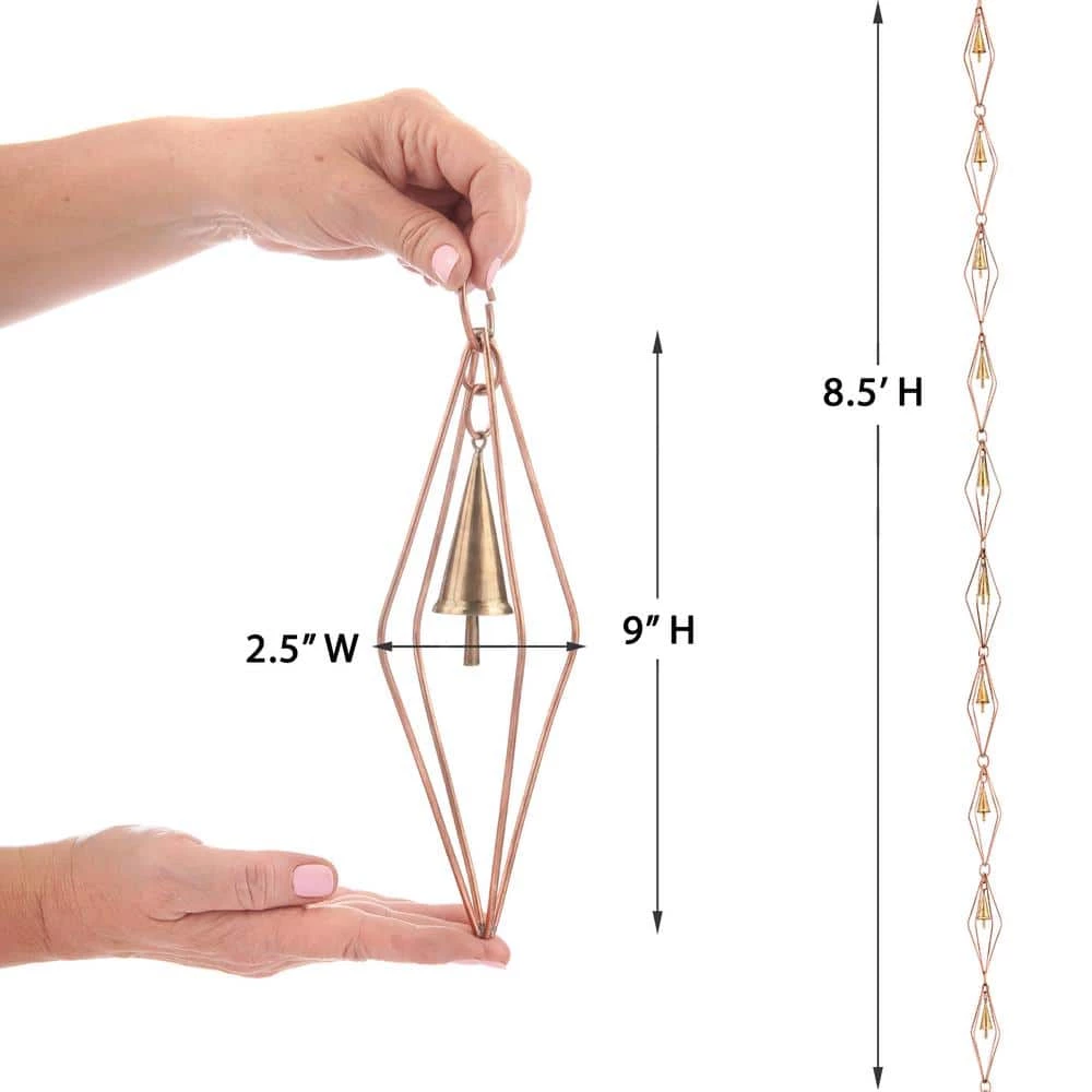 Good Directions 100% Pure Copper Diamond Rain Chain, 8-1/2 ft. Long, Extra Large Figures, Replaces Gutter Downspout 6 Good Directions 100% Pure Copper Diamond Rain Chain, 8-1/2 ft. Long, Extra Large Figures, Replaces Gutter Downspout - Image 4