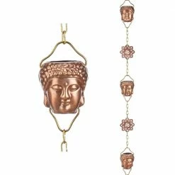 Good Directions 100% Pure Copper Buddha Head Rain Chain, 8-1/2 ft. Long, 12 Large Figures, Replaces Gutter Downspout