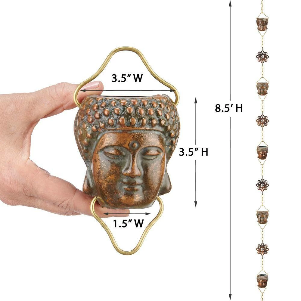 Good Directions 100% Pure Copper Buddha Head Rain Chain, 8-1/2 ft. Long, Antiqued Copper, 12 Figures, Replaces Downspout 6 Good Directions 100% Pure Copper Buddha Head Rain Chain, 8-1/2 ft. Long, Antiqued Copper, 12 Figures, Replaces Downspout - Image 4