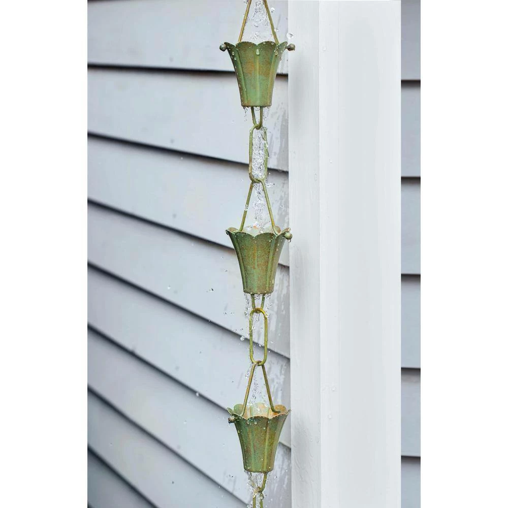 Good Directions 100% Blue Verde Pure Copper Fluted Flower Rain Chain, 8-1/2 ft. Long, Large Cups, Replaces Downspout 9 Good Directions 100% Blue Verde Pure Copper Fluted Flower Rain Chain, 8-1/2 ft. Long, Large Cups, Replaces Downspout - Image 7