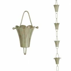 Good Directions 100% Blue Verde Pure Copper Fluted Flower Rain Chain, 8-1/2 ft. Long, Large Cups, Replaces Downspout
