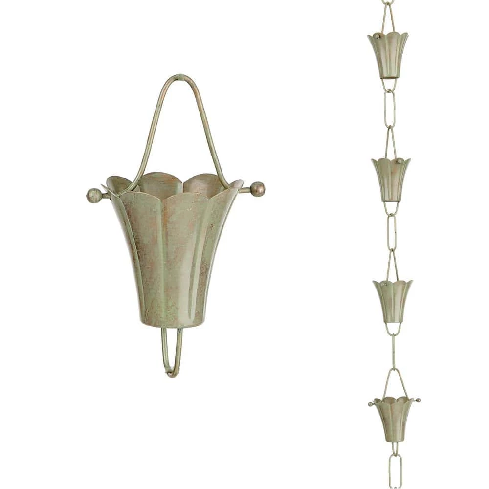 Good Directions 100% Blue Verde Pure Copper Fluted Flower Rain Chain, 8-1/2 ft. Long, Large Cups, Replaces Downspout 3 Good Directions 100% Blue Verde Pure Copper Fluted Flower Rain Chain, 8-1/2 ft. Long, Large Cups, Replaces Downspout