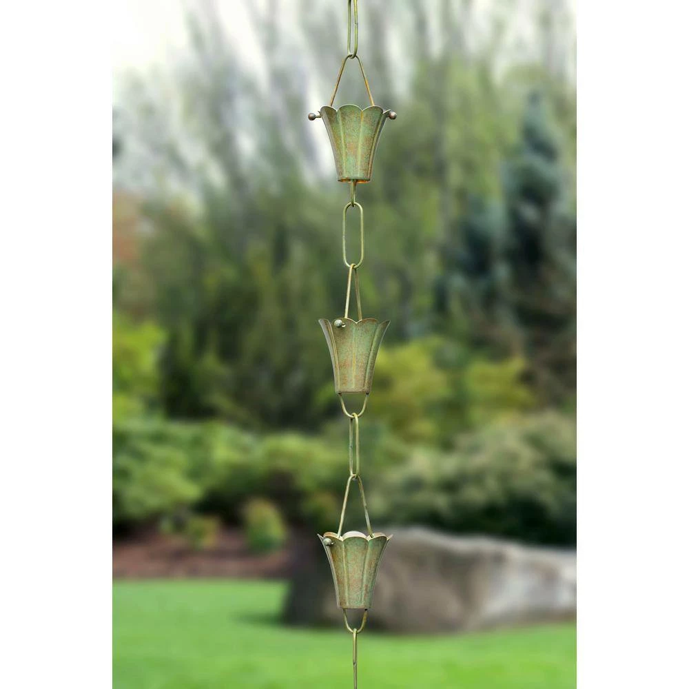 Good Directions 100% Blue Verde Pure Copper Fluted Flower Rain Chain, 8-1/2 ft. Long, Large Cups, Replaces Downspout 5 Good Directions 100% Blue Verde Pure Copper Fluted Flower Rain Chain, 8-1/2 ft. Long, Large Cups, Replaces Downspout - Image 3