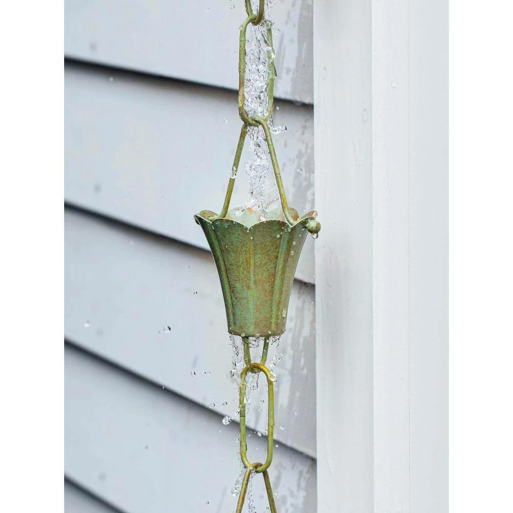 Good Directions 100% Blue Verde Pure Copper Fluted Flower Rain Chain, 8-1/2 ft. Long, Large Cups, Replaces Downspout 11 Good Directions 100% Blue Verde Pure Copper Fluted Flower Rain Chain, 8-1/2 ft. Long, Large Cups, Replaces Downspout - Image 9