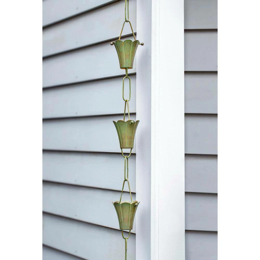 Good Directions 100% Blue Verde Pure Copper Fluted Flower Rain Chain, 8-1/2 ft. Long, Large Cups, Replaces Downspout 10 Good Directions 100% Blue Verde Pure Copper Fluted Flower Rain Chain, 8-1/2 ft. Long, Large Cups, Replaces Downspout - Image 8