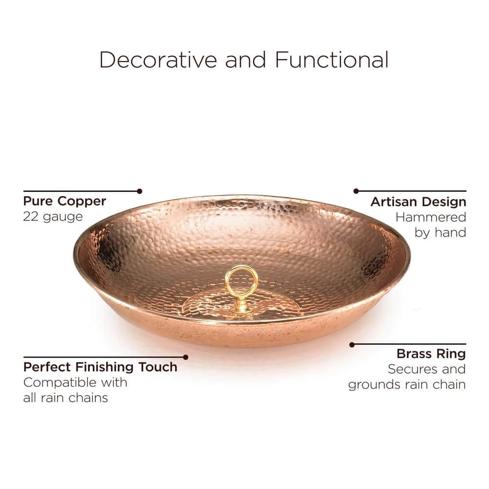 Good Directions 100% Pure Copper Rain Chain Basin, Large 16-1/2 in. Dia., 4 in. High, Hand Hammered Design 7 Good Directions 100% Pure Copper Rain Chain Basin, Large 16-1/2 in. Dia., 4 in. High, Hand Hammered Design - Image 5