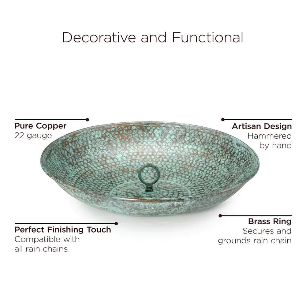 Good Directions 100% Blue Verde Pure Copper Rain Chain Basin, Large 16-1/2 in. Dia., 4 in. High, Hand Hammered Design 6 Good Directions 100% Blue Verde Pure Copper Rain Chain Basin, Large 16-1/2 in. Dia., 4 in. High, Hand Hammered Design - Image 4