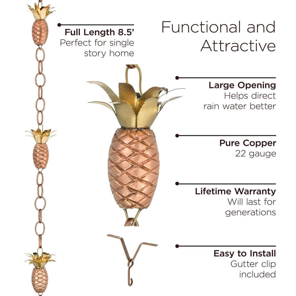 Good Directions 100% Pure Copper Pineapple Rain Chain, 8-1/2 ft. Long, Artistically Designed, Replaces Gutter Downspout 8 Good Directions 100% Pure Copper Pineapple Rain Chain, 8-1/2 ft. Long, Artistically Designed, Replaces Gutter Downspout - Image 6