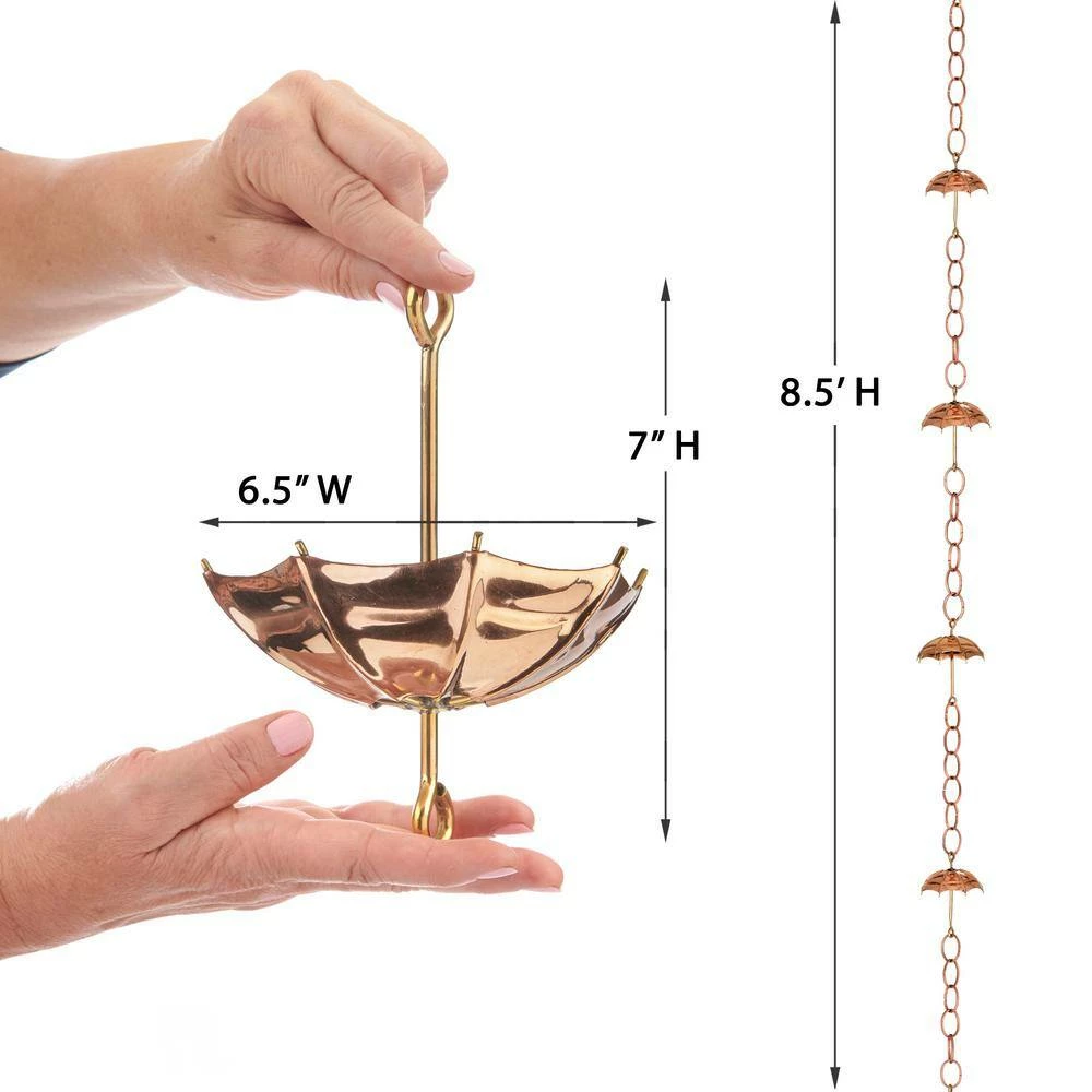Good Directions 100% Pure Copper Umbrella Rain Chain, 8-1/2 ft. Long, Extra Large Umbrellas, Replaces Gutter Downspout 5 Good Directions 100% Pure Copper Umbrella Rain Chain, 8-1/2 ft. Long, Extra Large Umbrellas, Replaces Gutter Downspout - Image 3