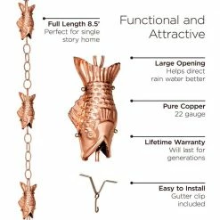 Good Directions 100% Pure Copper Fish Rain Chain, 8-1/2 ft. Long, Large Wide Mouthed Fish, Replaces Gutter Downspout 19 Good Directions 100% Pure Copper Fish Rain Chain, 8-1/2 ft. Long, Large Wide Mouthed Fish, Replaces Gutter Downspout -Cheap Good Directions Store good directions rain chains 487p 8 4f 1000