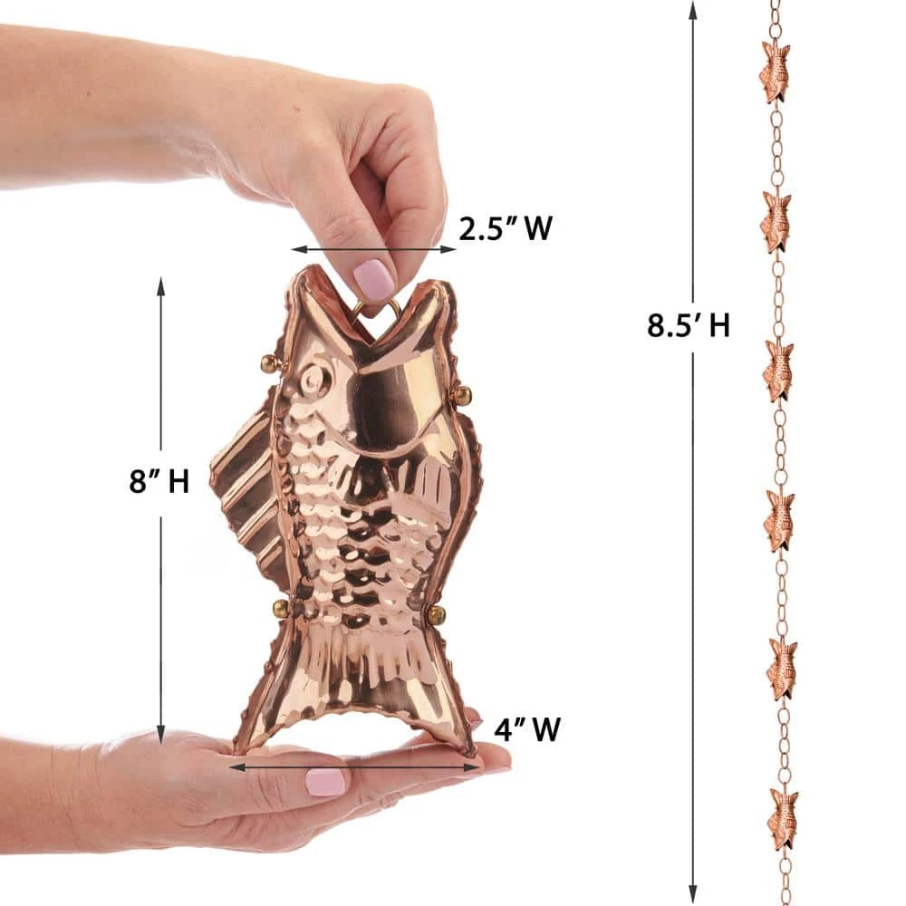 Good Directions 100% Pure Copper Fish Rain Chain, 8-1/2 ft. Long, Large Wide Mouthed Fish, Replaces Gutter Downspout 8 Good Directions 100% Pure Copper Fish Rain Chain, 8-1/2 ft. Long, Large Wide Mouthed Fish, Replaces Gutter Downspout - Image 6