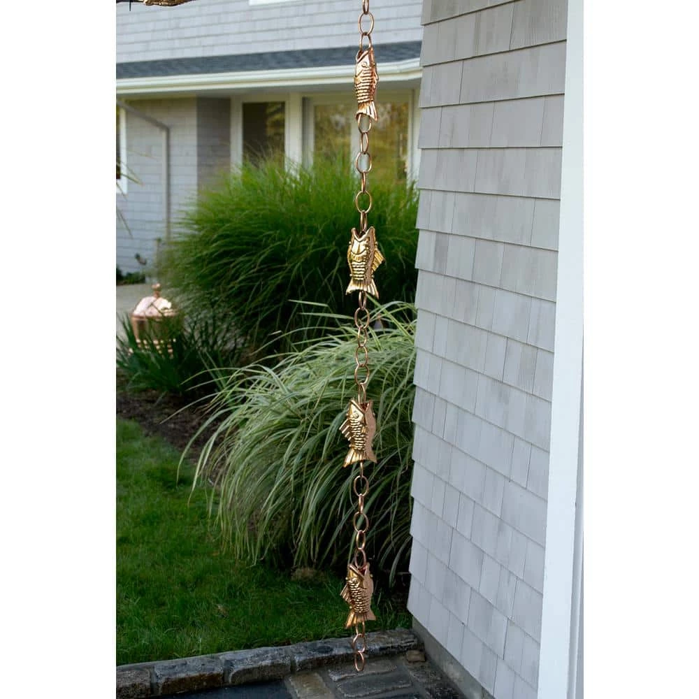 Good Directions 100% Pure Copper Fish Rain Chain, 8-1/2 ft. Long, Large Wide Mouthed Fish, Replaces Gutter Downspout 4 Good Directions 100% Pure Copper Fish Rain Chain, 8-1/2 ft. Long, Large Wide Mouthed Fish, Replaces Gutter Downspout - Image 2