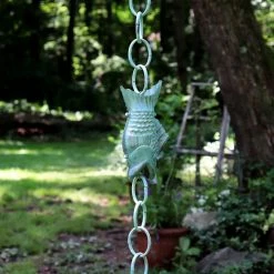 Good Directions 100% Blue Verde Pure Copper Fish Rain Chain, 8-1/2 ft. Long, Large Wide Mouthed Fish, Replaces Downspout -Cheap Good Directions Store good directions rain chains 487v1 8 44 1000