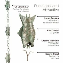 Good Directions 100% Blue Verde Pure Copper Fish Rain Chain, 8-1/2 ft. Long, Large Wide Mouthed Fish, Replaces Downspout -Cheap Good Directions Store good directions rain chains 487v1 8 4f 1000