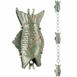 Good Directions 100% Blue Verde Pure Copper Fish Rain Chain, 8-1/2 ft. Long, Large Wide Mouthed Fish, Replaces Downspout