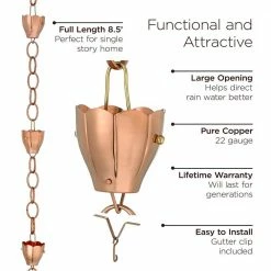 Good Directions 100% Pure Copper Crocus Rain Chain, 8-1/2 ft. Long, Large Cups, Replaces Gutter Downspout 17 Good Directions 100% Pure Copper Crocus Rain Chain, 8-1/2 ft. Long, Large Cups, Replaces Gutter Downspout -Cheap Good Directions Store good directions rain chains 491p 8 4f 1000