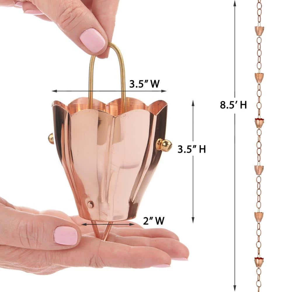 Good Directions 100% Pure Copper Crocus Rain Chain, 8-1/2 ft. Long, Large Cups, Replaces Gutter Downspout 7 Good Directions 100% Pure Copper Crocus Rain Chain, 8-1/2 ft. Long, Large Cups, Replaces Gutter Downspout - Image 5