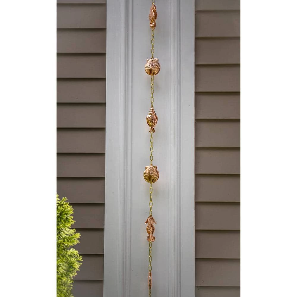Good Directions 100% Pure Copper Seashore Rain Chain, 8-1/2 ft. Long, Large Seashells and Seahorses, Replaces Downspout 7 Good Directions 100% Pure Copper Seashore Rain Chain, 8-1/2 ft. Long, Large Seashells and Seahorses, Replaces Downspout - Image 5