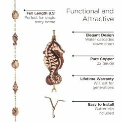 Good Directions 100% Pure Copper Seashore Rain Chain, 8-1/2 ft. Long, Large Seashells and Seahorses, Replaces Downspout 10 Good Directions 100% Pure Copper Seashore Rain Chain, 8-1/2 ft. Long, Large Seashells and Seahorses, Replaces Downspout -Cheap Good Directions Store good directions rain chains 492p 8 4f 1000