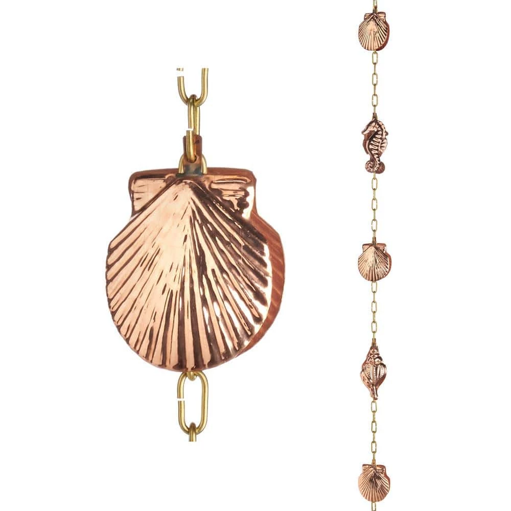 Good Directions 100% Pure Copper Seashore Rain Chain, 8-1/2 ft. Long, Large Seashells and Seahorses, Replaces Downspout 3 Good Directions 100% Pure Copper Seashore Rain Chain, 8-1/2 ft. Long, Large Seashells and Seahorses, Replaces Downspout