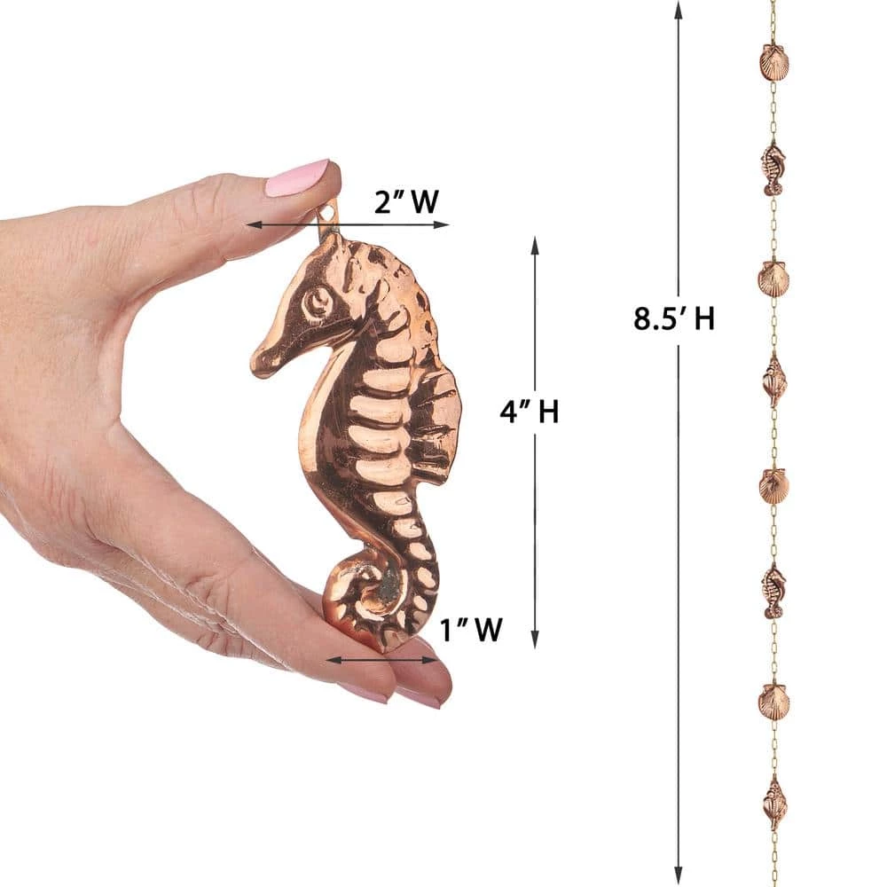 Good Directions 100% Pure Copper Seashore Rain Chain, 8-1/2 ft. Long, Large Seashells and Seahorses, Replaces Downspout 4 Good Directions 100% Pure Copper Seashore Rain Chain, 8-1/2 ft. Long, Large Seashells and Seahorses, Replaces Downspout - Image 2