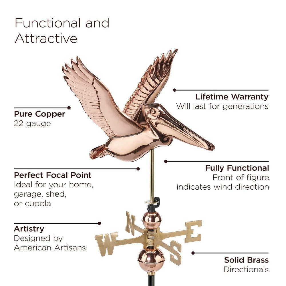 Good Directions Pelican Weathervane - Pure Copper 6 Good Directions Pelican Weathervane - Pure Copper - Image 4