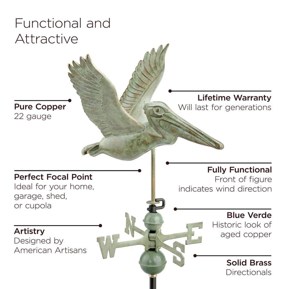 Good Directions Pelican Weathervane- Blue Verde Copper 6 Good Directions Pelican Weathervane- Blue Verde Copper - Image 4