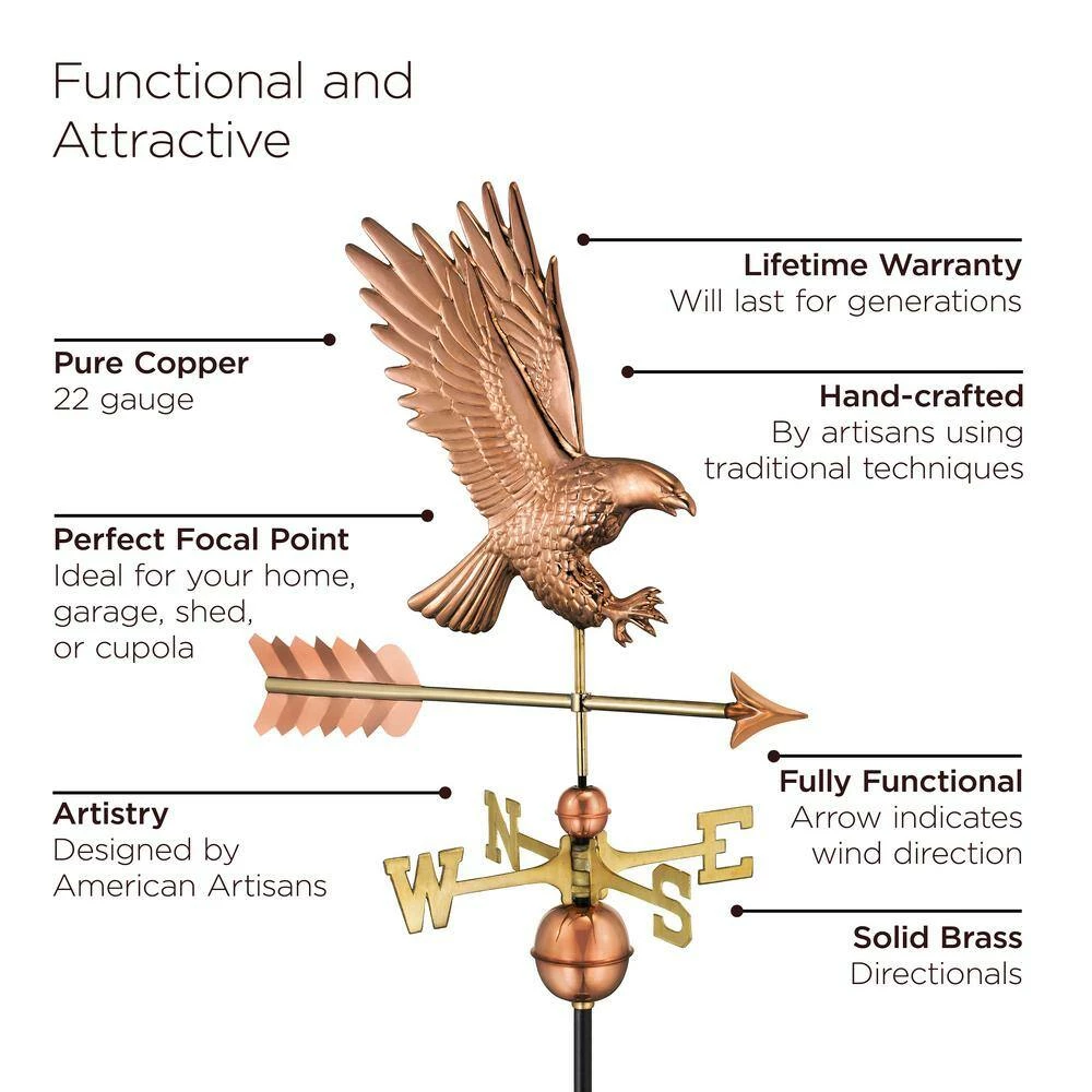 Good Directions American Bald Eagle Weathervane - Pure Copper 5 Good Directions American Bald Eagle Weathervane - Pure Copper - Image 3