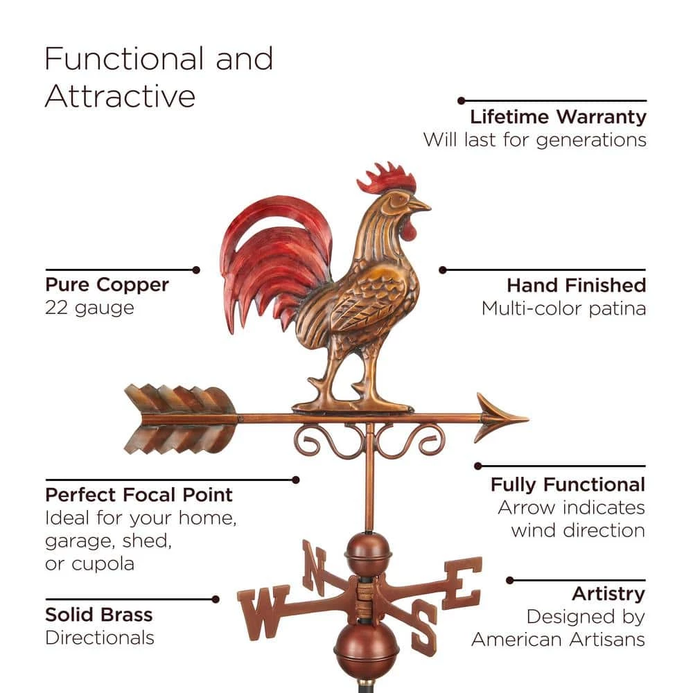 Good Directions Bantam Red Rooster Weathervane - Pure Copper Hand Multi-Color Patina 6 Good Directions Bantam Red Rooster Weathervane - Pure Copper Hand Multi-Color Patina - Image 4