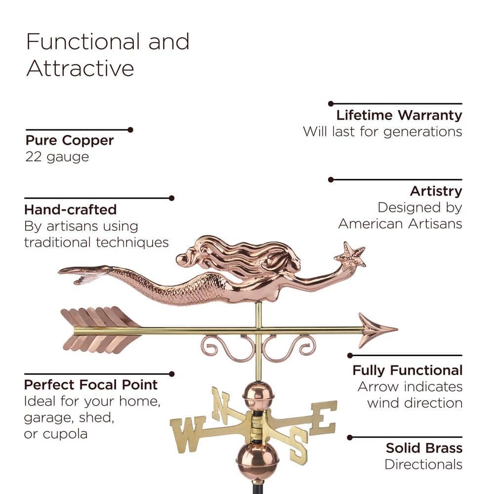 Good Directions Pure Copper Little Mermaid Weathervane 5 Good Directions Pure Copper Little Mermaid Weathervane - Image 3