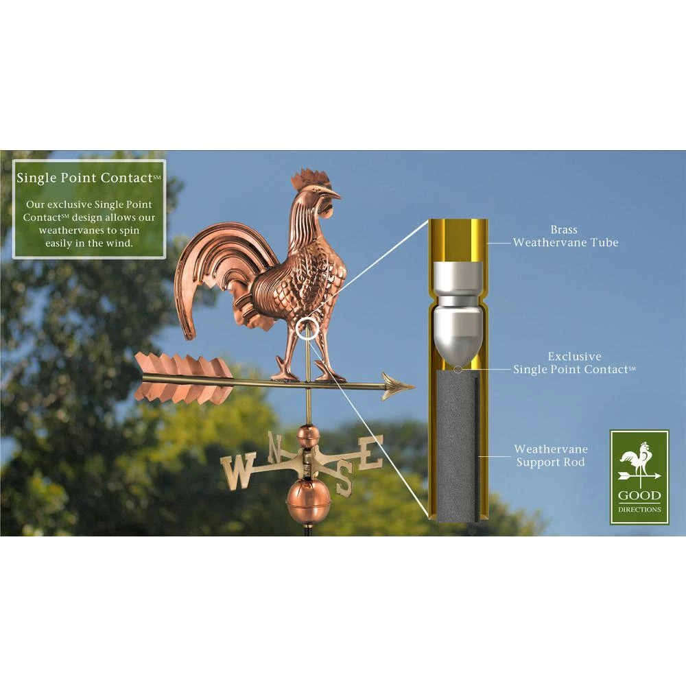 Good Directions Rooster Weathervane - Pure Copper 6 Good Directions Rooster Weathervane - Pure Copper - Image 4