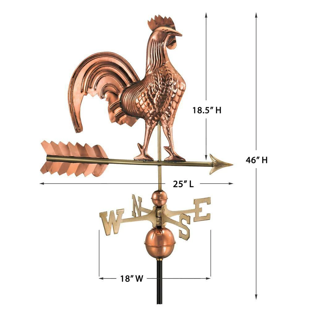 Good Directions Rooster Weathervane - Pure Copper 9 Good Directions Rooster Weathervane - Pure Copper - Image 7