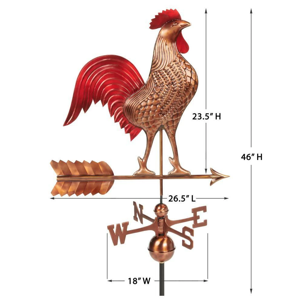 Good Directions Large Rooster Weathervane - Pure Copper Hand Finished Multi-Color Patina 4 Good Directions Large Rooster Weathervane - Pure Copper Hand Finished Multi-Color Patina - Image 2