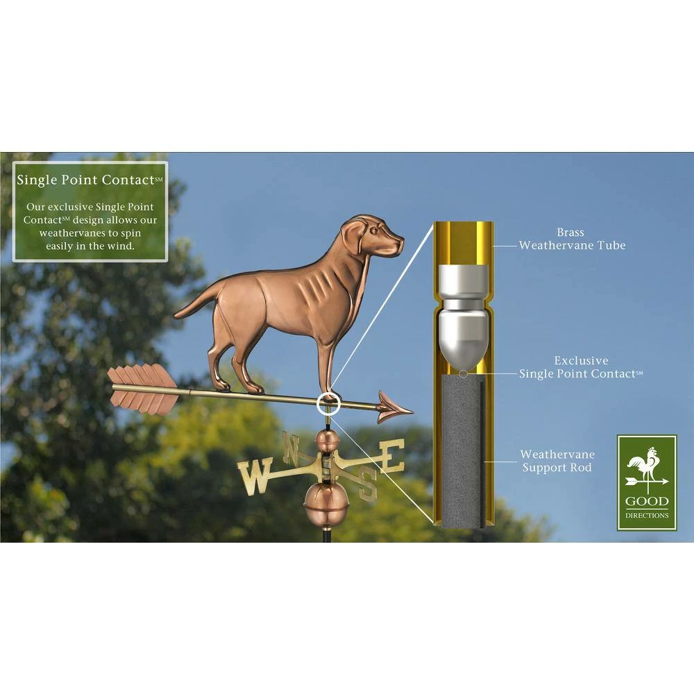 Good Directions Labrador Retriever Weathervane with Arrow - Pure Copper 4 Good Directions Labrador Retriever Weathervane with Arrow - Pure Copper - Image 2