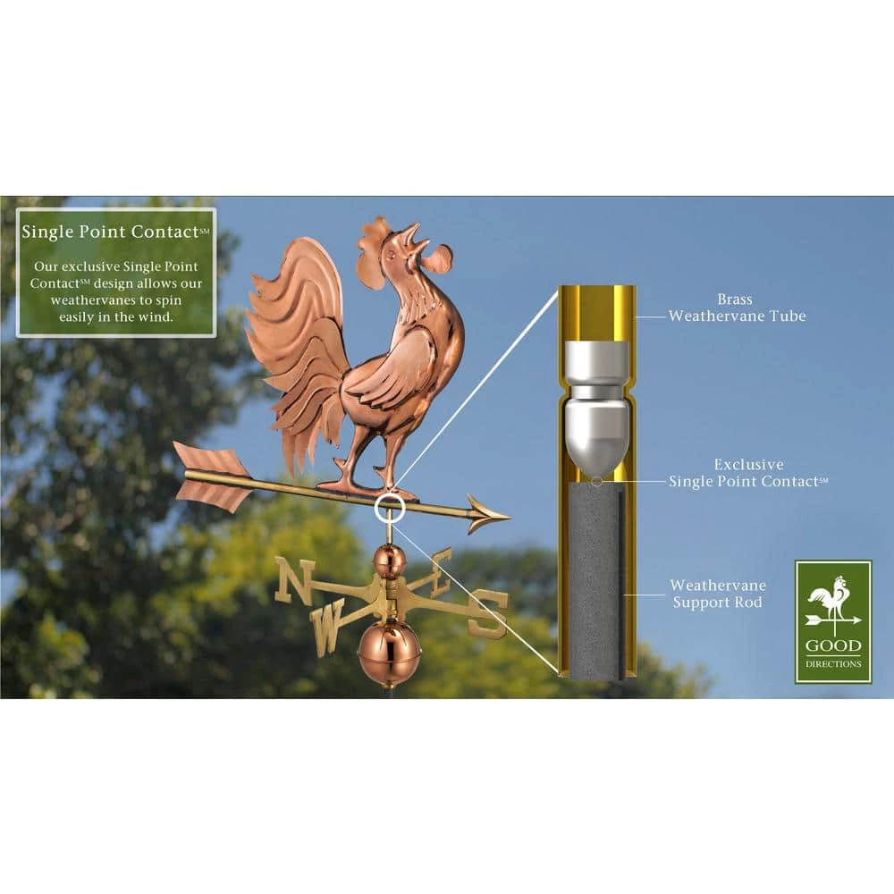 Good Directions Crowing Rooster Weathervane - Pure Copper 4 Good Directions Crowing Rooster Weathervane - Pure Copper - Image 2