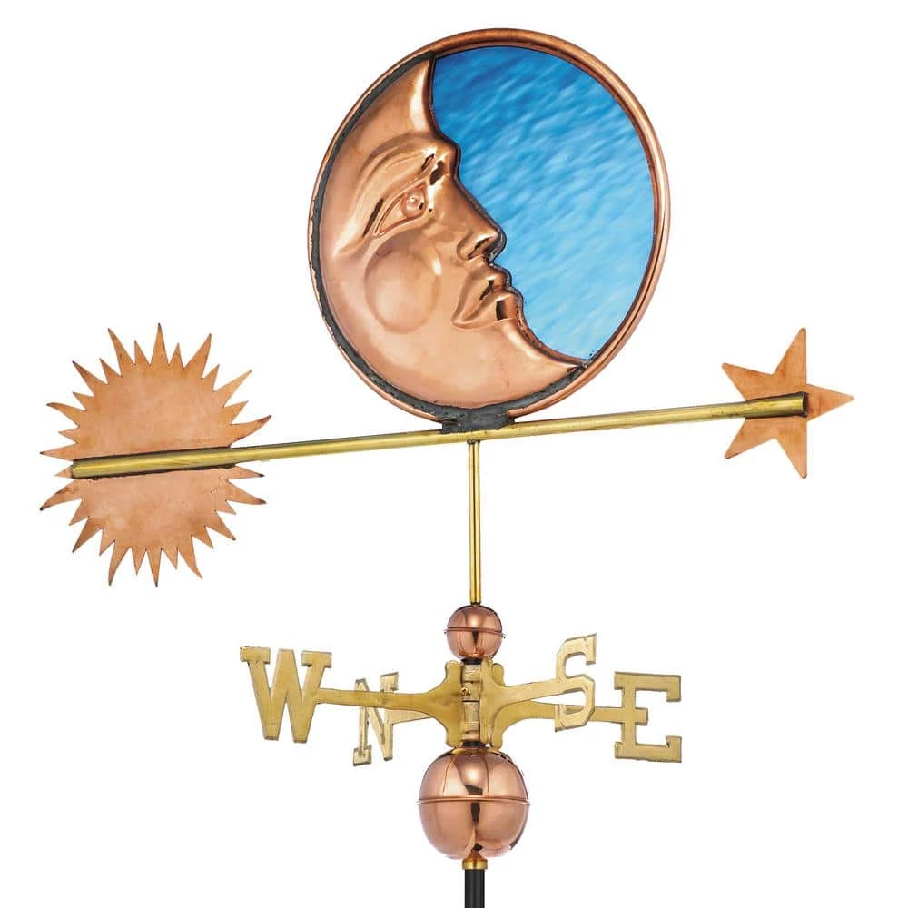 Good Directions Stained Glass Moon Weathervane - Pure Copper 3 Good Directions Stained Glass Moon Weathervane - Pure Copper