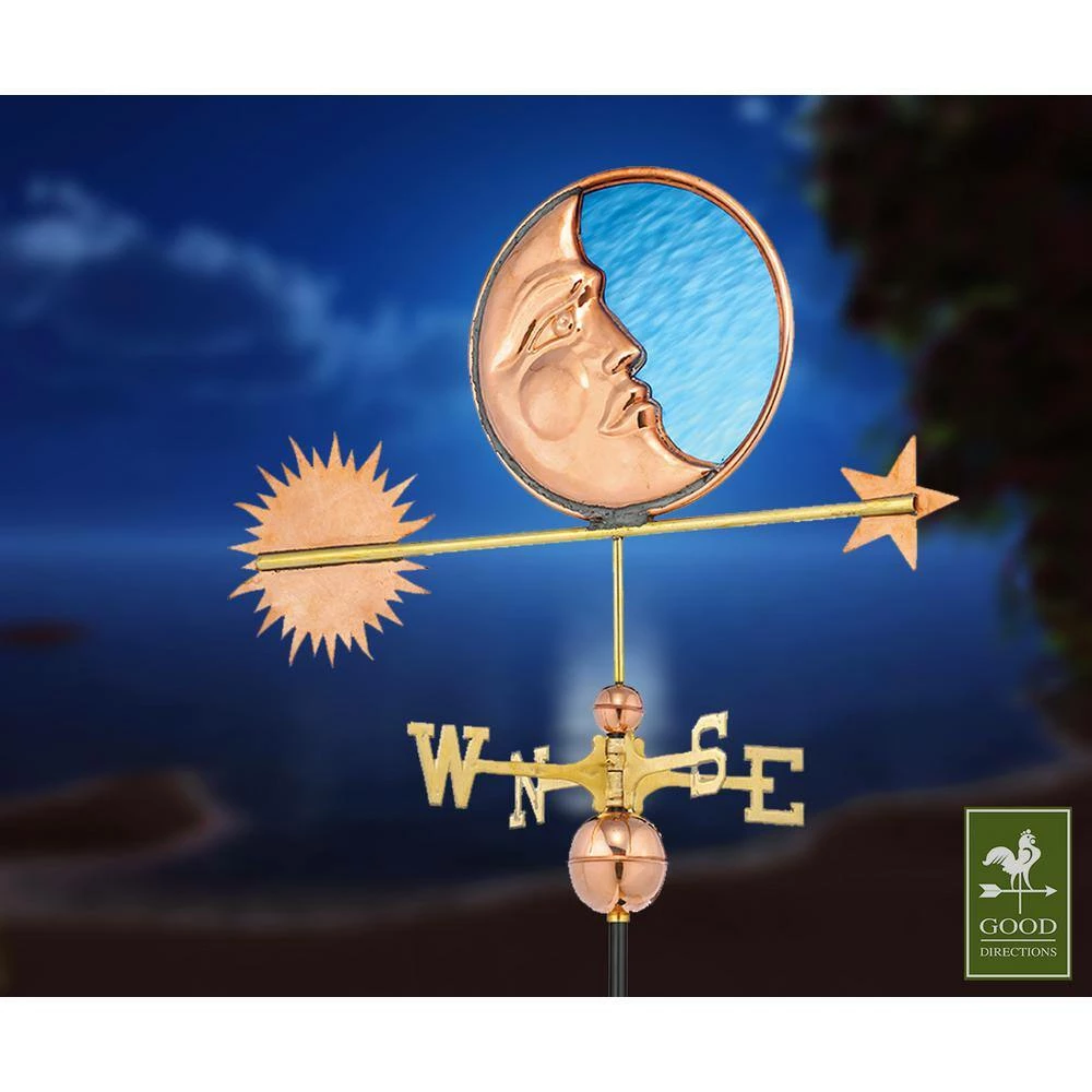 Good Directions Stained Glass Moon Weathervane - Pure Copper 4 Good Directions Stained Glass Moon Weathervane - Pure Copper - Image 2